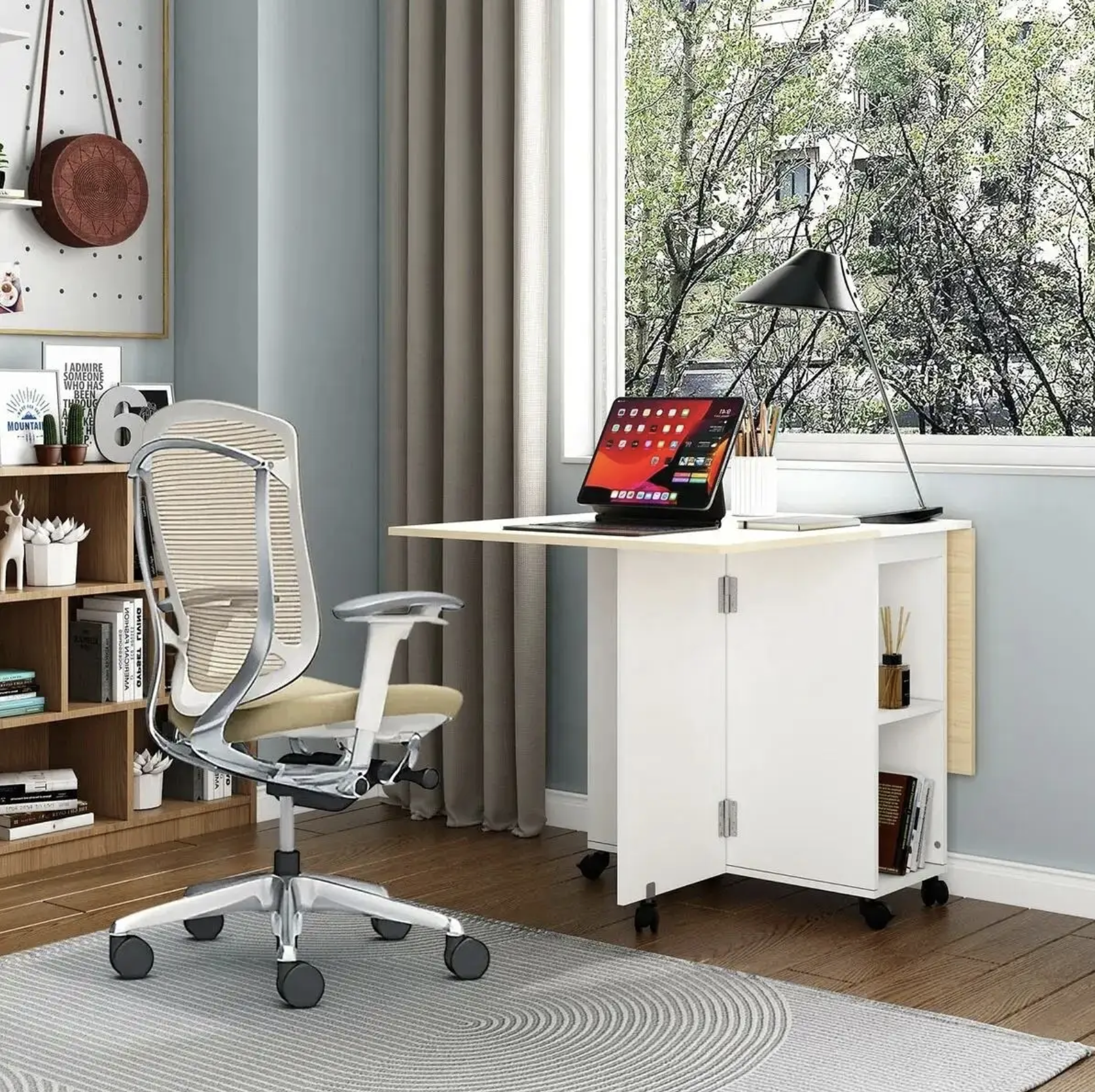 COMEDOR PLEGABLE MULTIUSO: BLANCO INVIERNO / CAFE CON LECHE